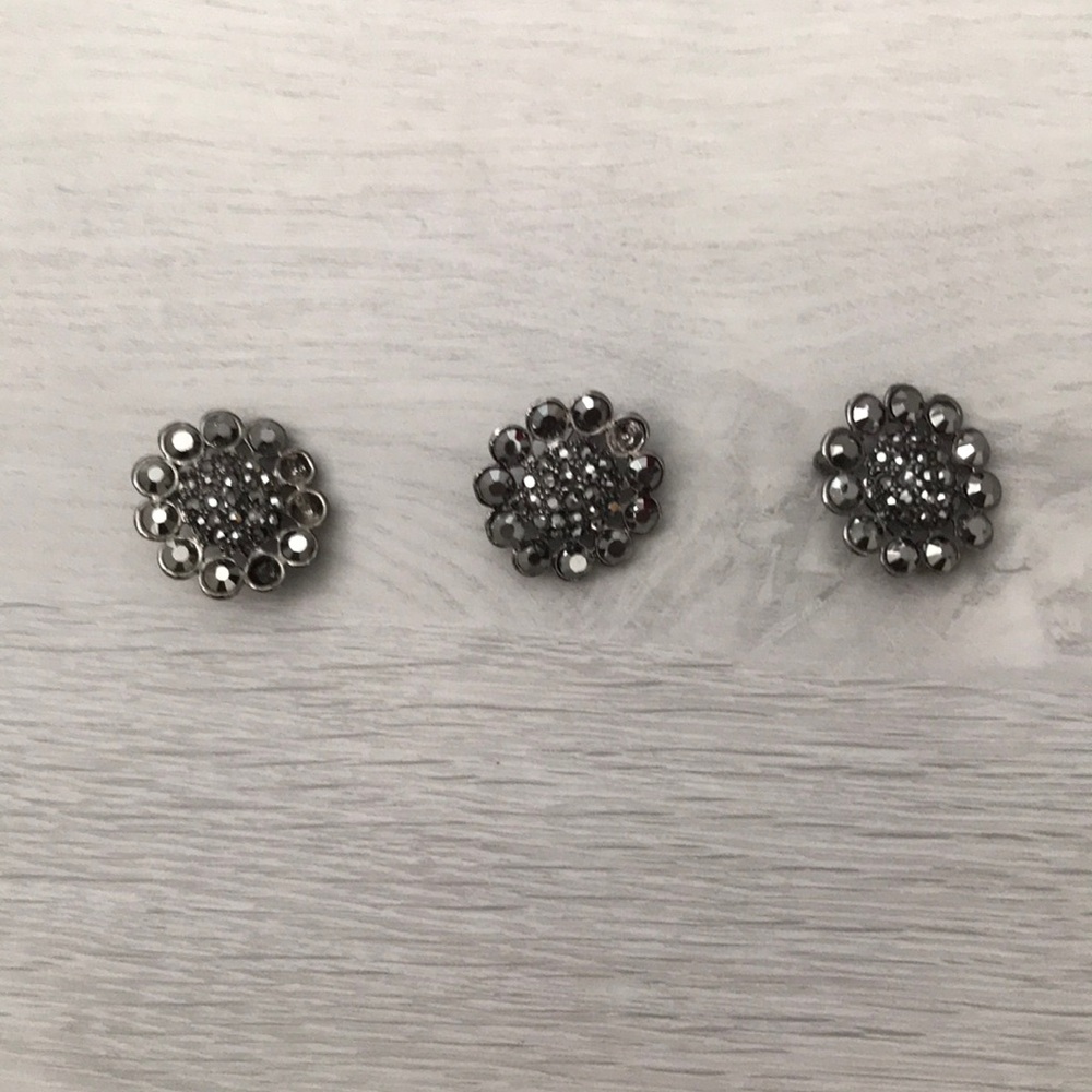SET OF THREE LAPEL PINS GRAY RHINESTONE GEM BROOCHES